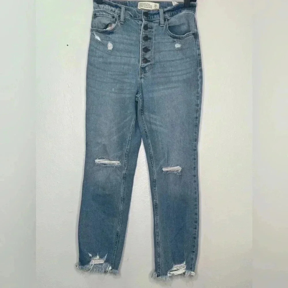 Abercrombie & Fitch Ankle Straight Ultra High Rise Button Fly Jeans‎ Sz 26
